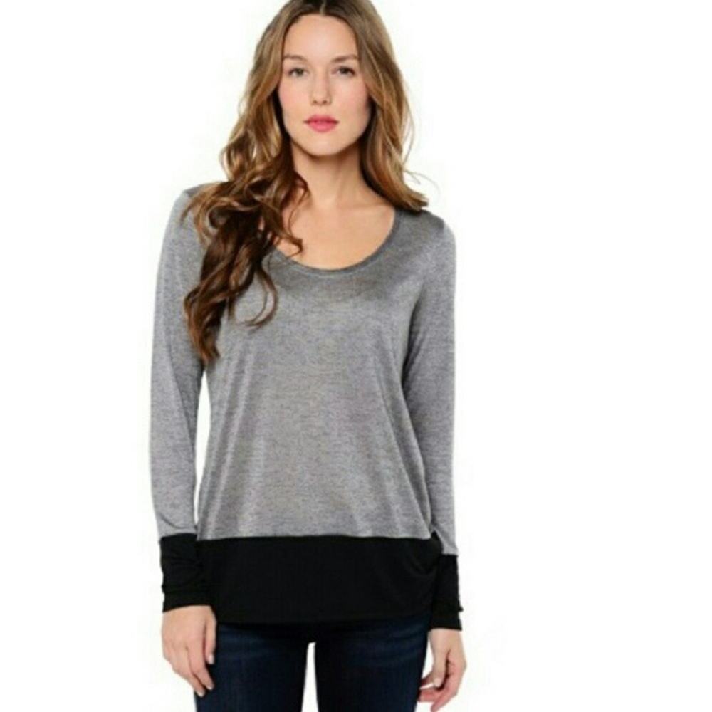 Vince gray black colorblock long sleeve lightweight scoop neck tee sz s classic